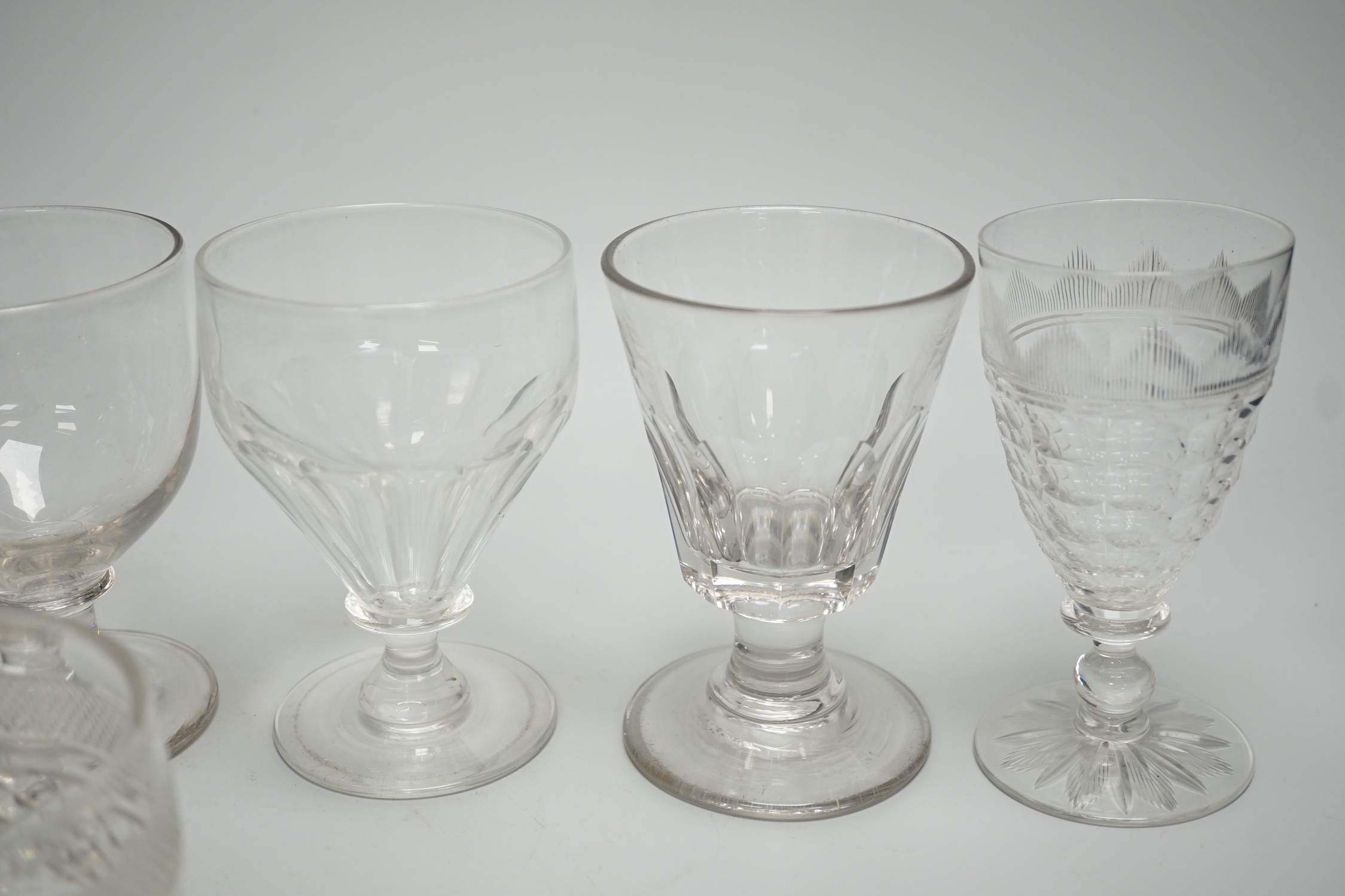 A collection of 18th/19th century table glasses including three Georgian rummers